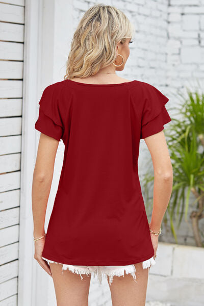 Square Neck Flutter Sleeve T-Shirt Trendsi