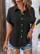 Textured Button Up Short Sleeve Shirt Trendsi