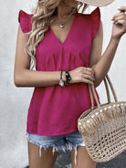 Ruffled V-Neck Cap Sleeve Blouse Trendsi