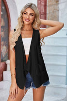 Eyelet Open Front Sleeveless Cardigan Trendsi