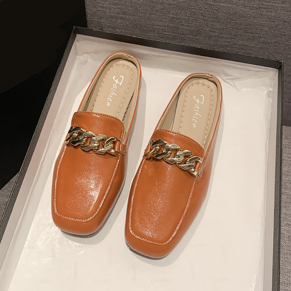 PU Leather Square Toe Flat Loafers Trendsi