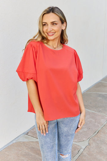 Petal Dew Sweet Innocence Puff Short Sleeve Top In Tomato Petal Dew