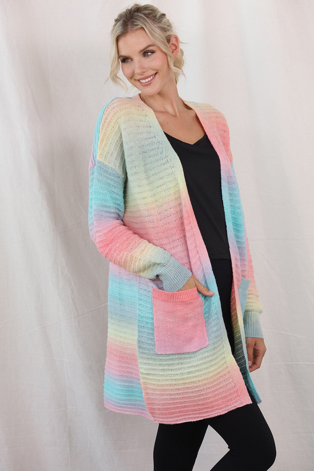 Gradient Dropped Shoulder Longline Cardigan Trendsi