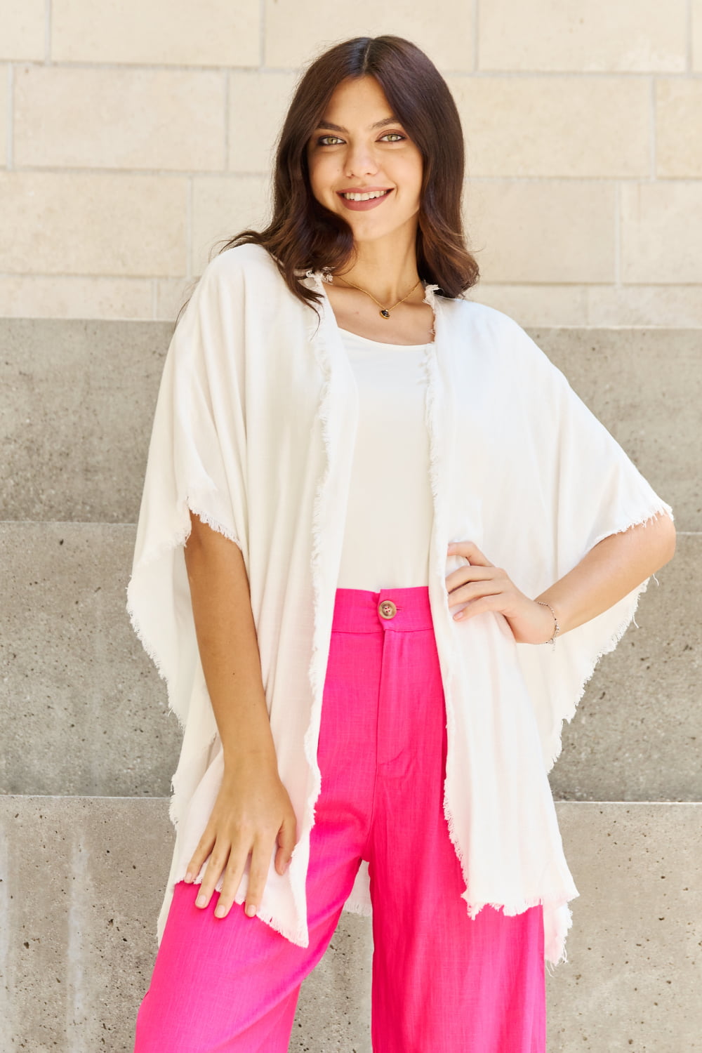 HEYSON Summer is Calling Full Size Wash Gauze Open Front Kimono in Off White Trendsi