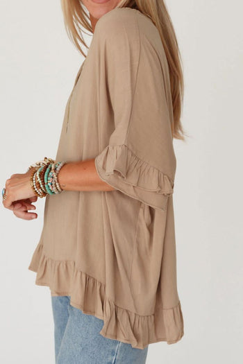 Ruffled V-Neck Half Sleeve Blouse Trendsi