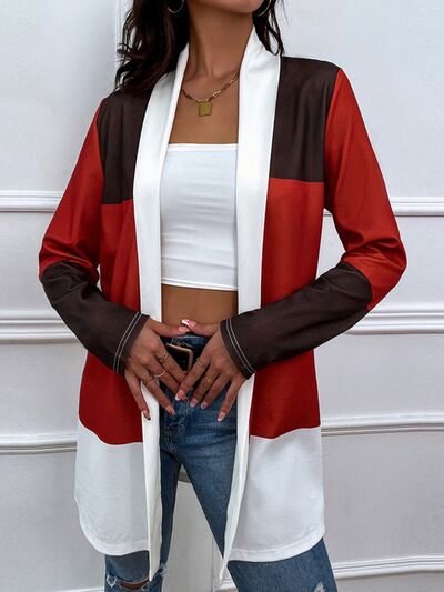 Color Block Open Front Cardigan Trendsi