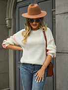 Contrast Round Neck Dropped Shoulder Sweater Trendsi