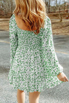 Smocked Floral Square Neck Balloon Sleeve Dress Trendsi