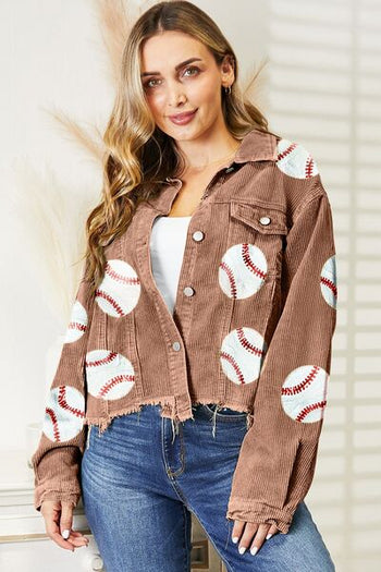 Ball Sequin Dropped Shoulder Raw Hem Jacket Trendsi