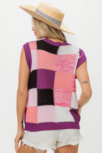 BiBi Color Block Round Neck Sweater Vest Trendsi