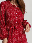 Tied Printed Button Up Balloon Sleeve Dress Trendsi