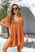 Openwork Slit Scoop Neck Cover Up Trendsi