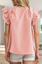 Ruffled Round Neck Cap Sleeve Blouse Trendsi