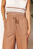 Double Take Drawstring Smocked Waist Wide Leg Pants Trendsi