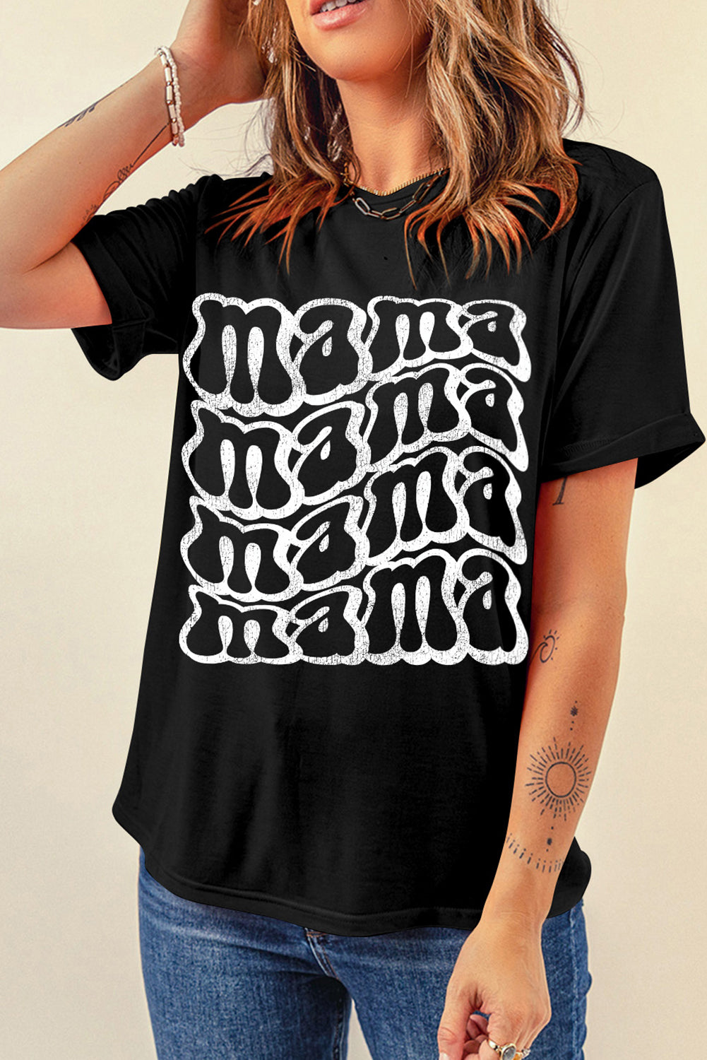 MAMA Round Neck Short Sleeve T-Shirt Trendsi