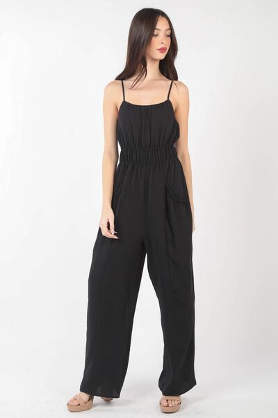 VERY J Pintuck Detail Woven Sleeveless Jumpsuit Trendsi