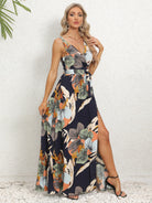 Slit Tied Printed Surplice Dress Trendsi