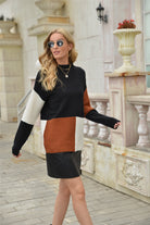 Color Block Round Neck Dropped Shoulder Sweater Trendsi