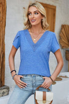 V-Neck Petal Sleeve T-Shirt Trendsi