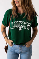 LUCKY Round Neck Short Sleeve T-Shirt Trendsi