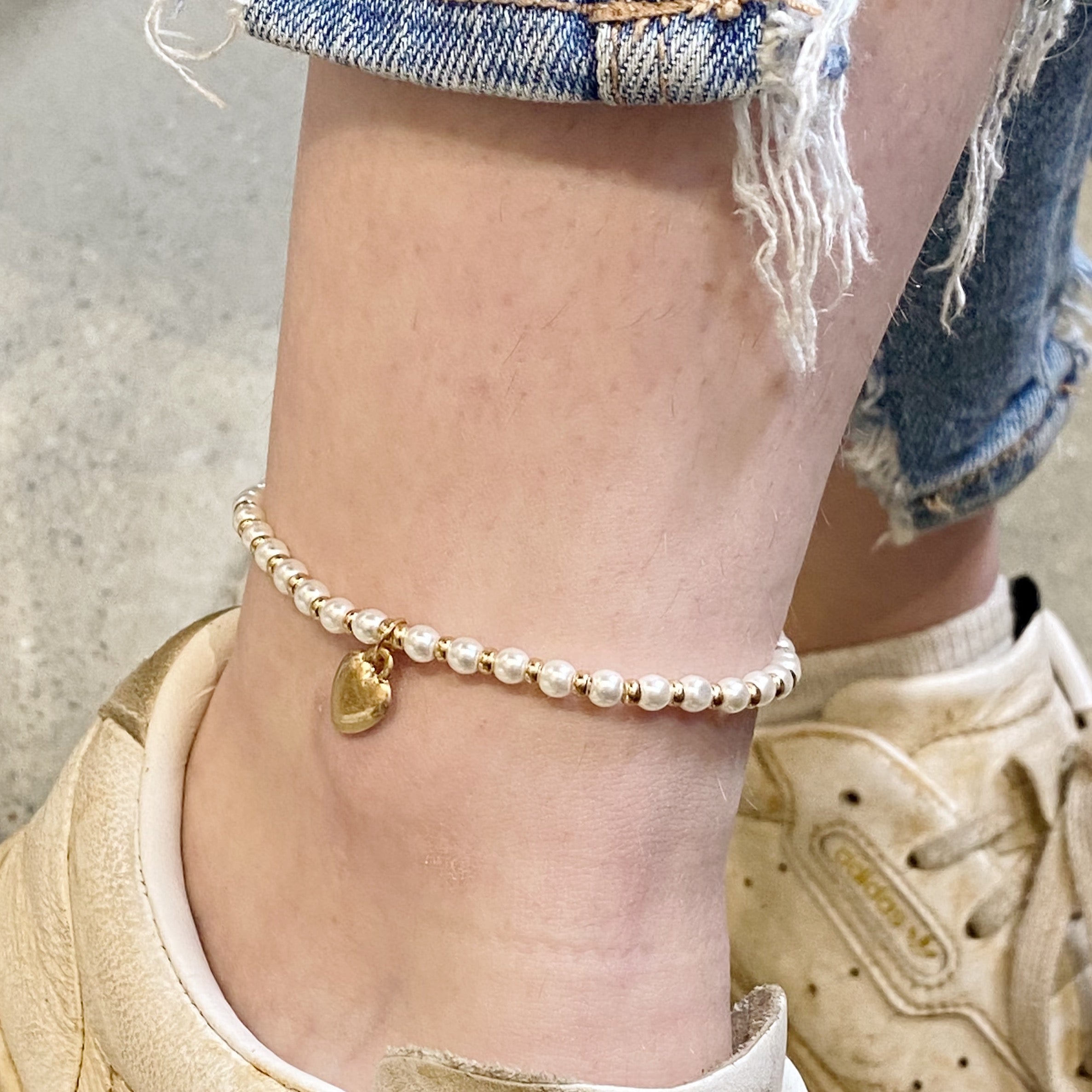 Stone Bead Heart Anklet Ellisonyoung.com