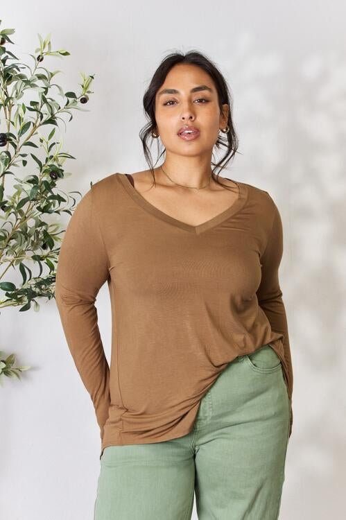 Zenana Full Size Long Sleeve V-Neck Top Trendsi