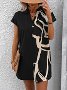 Printed Notched Short Sleeve Dress Trendsi