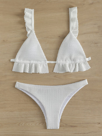 Ruffled Textured Wide Strap Two-Piece Bikini Set Trendsi