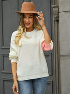 Contrast Round Neck Dropped Shoulder Sweater Trendsi