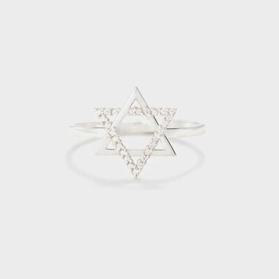 925 Sterling Silver Inlaid Zircon Hexagram Ring Trendsi