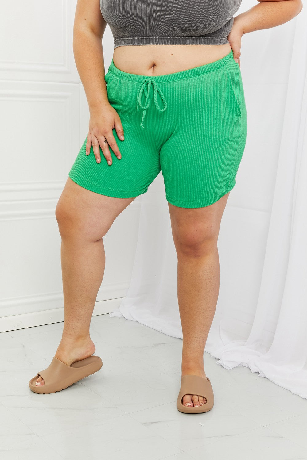 Blumin Apparel Too Good Ribbed Shorts in Green Trendsi