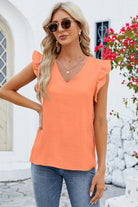 Ruffled V-Neck Cap Sleeve Blouse Trendsi