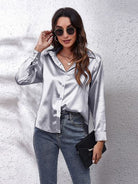 Button Up Collared Neck Long Sleeve Shirt Trendsi