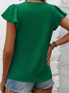 Ruffled Round Neck Cap Sleeve Blouse Trendsi