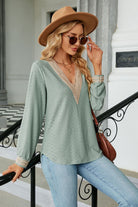 V-Neck Long Sleeve Blouse Trendsi