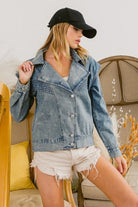 BiBi Button Up Long Sleeve Denim Jacket Trendsi