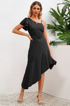 Ruffled Asymmetrical Neck Flutter Sleeve Dress Trendsi