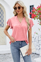 V-Neck Flutter Sleeve T-Shirt Trendsi