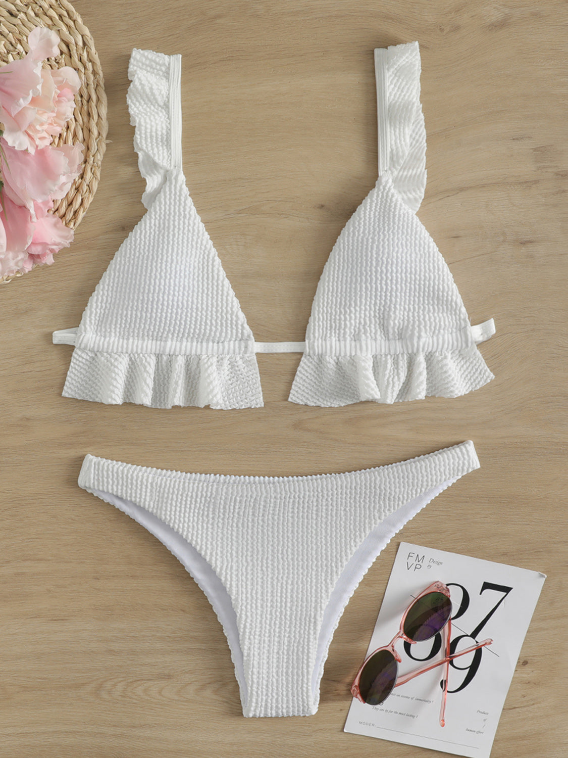 Ruffled Textured Wide Strap Two-Piece Bikini Set Trendsi