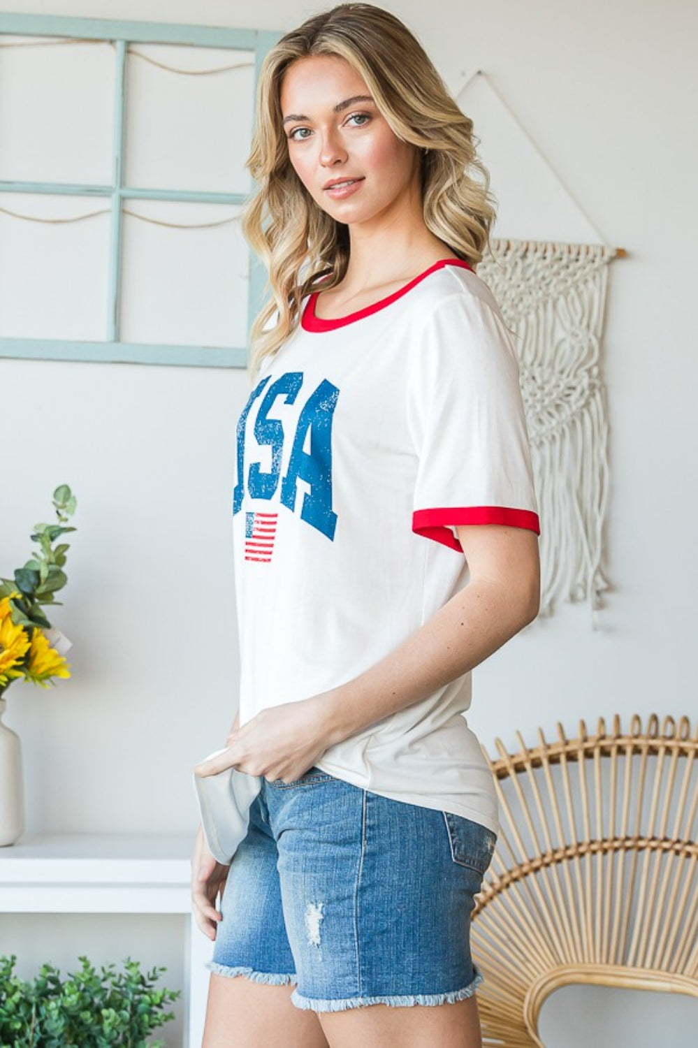 Heimish Full Size USA Contrast Trim Short Sleeve T-Shirt Trendsi