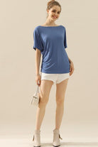 Ninexis Boat Neck Short Sleeve Ruched Side Top Trendsi