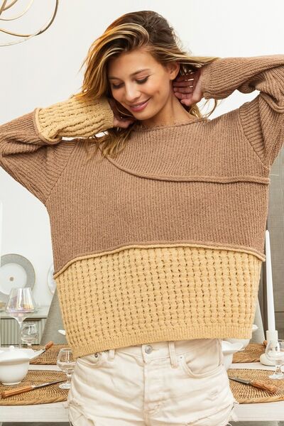 BiBi Texture Detail Contrast Drop Shoulder Sweater Trendsi