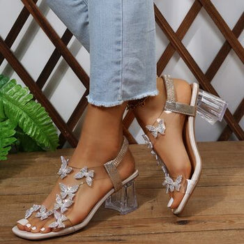 Butterfly Detail Open Toe Mid Heel Sandals Trendsi