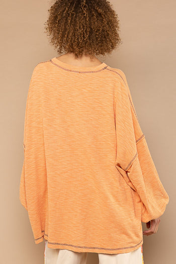 POL Exposed Seam Round Neck Long Sleeve Top Trendsi