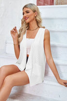 Eyelet Open Front Sleeveless Cardigan Trendsi