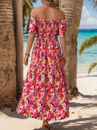 Slit Floral Off-Shoulder Short Sleeve Dress Trendsi