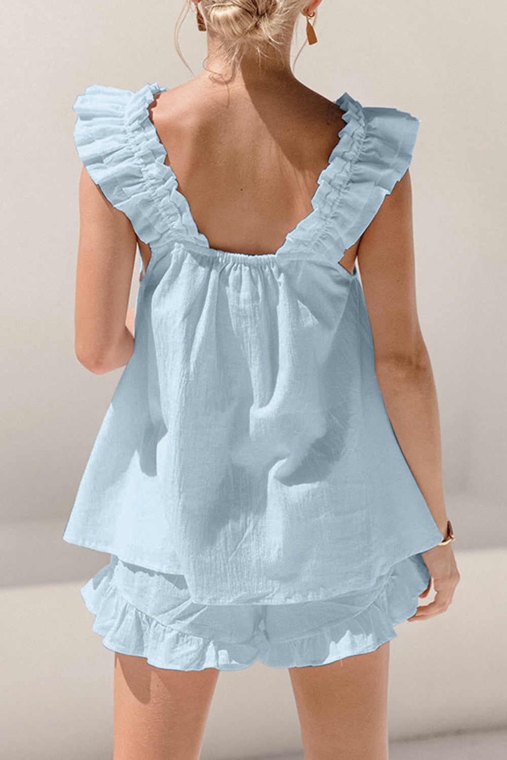 Ruffled Square Neck Top and Shorts Set Trendsi