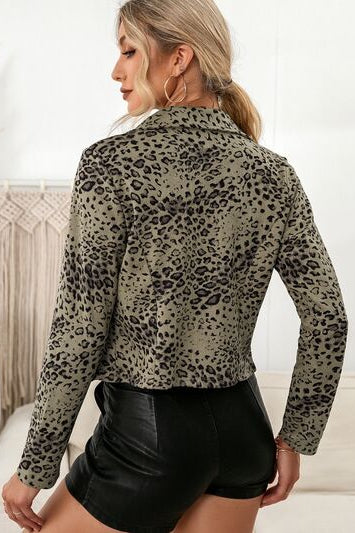 Leopard Zip Up Long Sleeve Jacket Trendsi