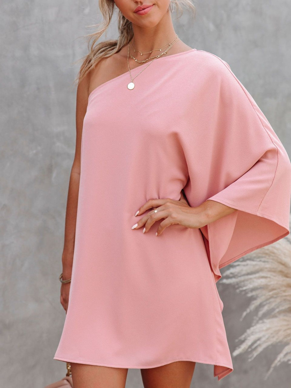 Single Shoulder Kimono Sleeve Mini Dress Trendsi