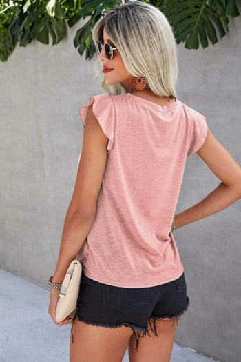 Ruffled Round Neck Cap Sleeve T-Shirt Trendsi